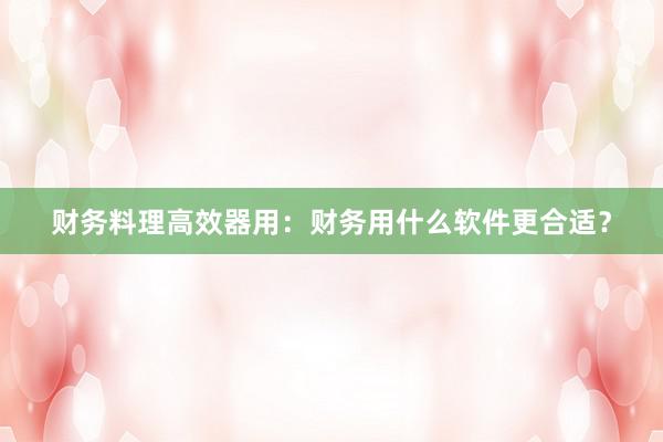 财务料理高效器用：财务用什么软件更合适？